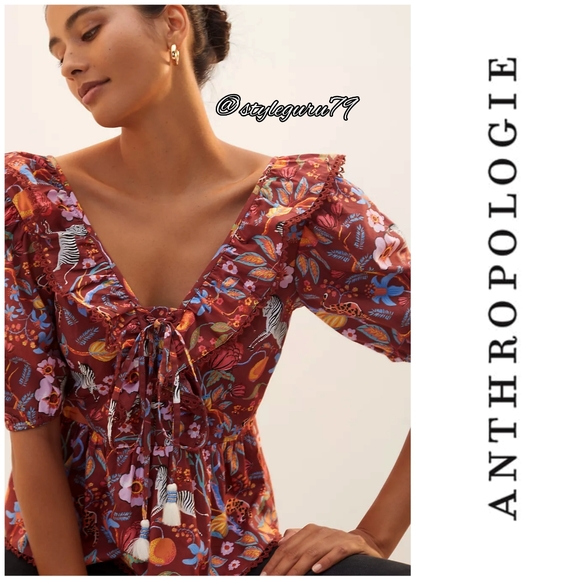 NWT, Anthropologie, Maeve Ruffled Tie-Front Blouse - Picture 2 of 2